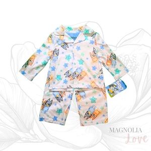 🤩 Bluey Bright White Pajama 2 Piece Set Star Print Pattern Unisex Boys Girls 2T